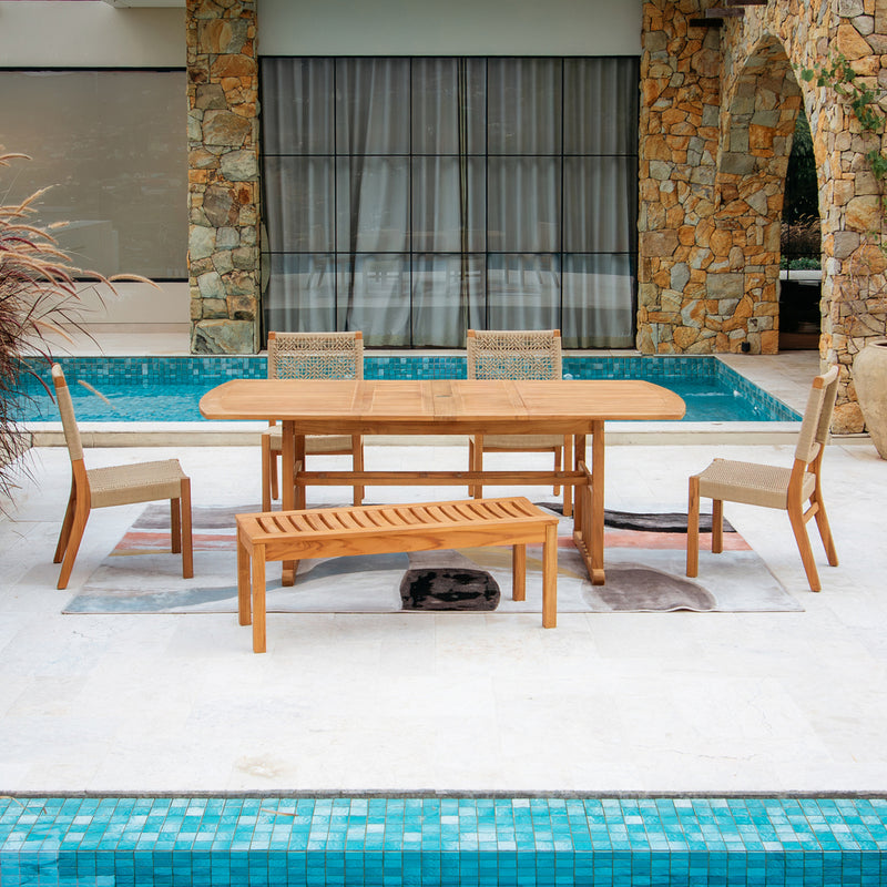 Eden Teak Wood 6 Piece Outdoor Dining Set with Tan Polyrope