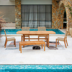 Eden Teak Wood 6 Piece Outdoor Dining Set with Tan Polyrope