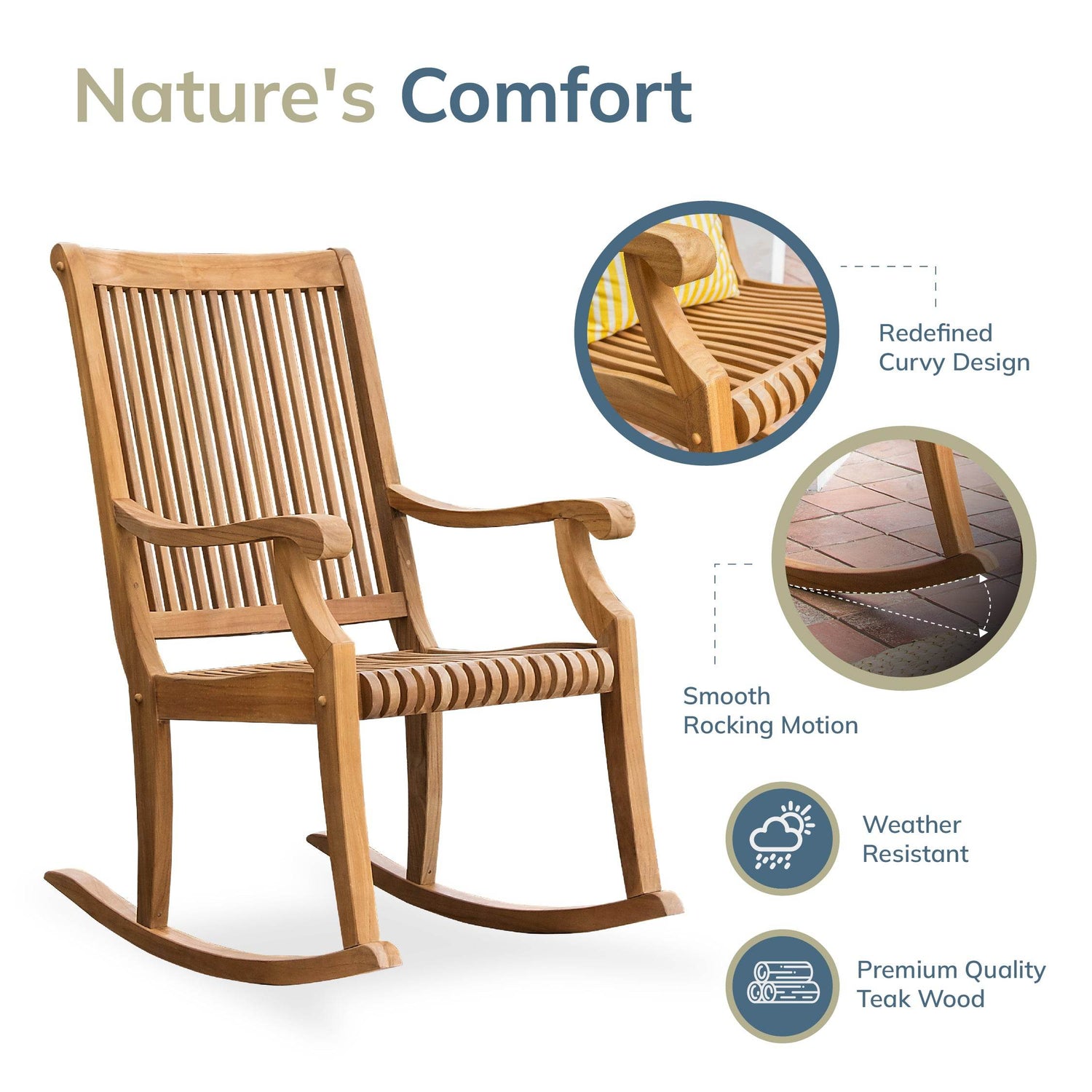 Mosko Outdoor Teak Wood Porch Swing | Cambridge Casual