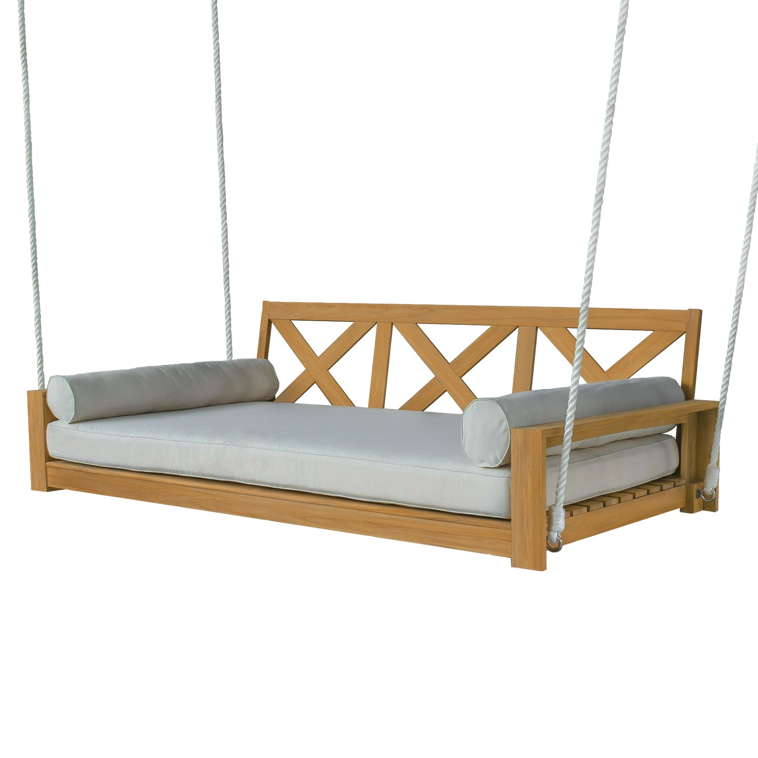Logan Teak Wood Outdoor Swing Daybed with Off White Cushion