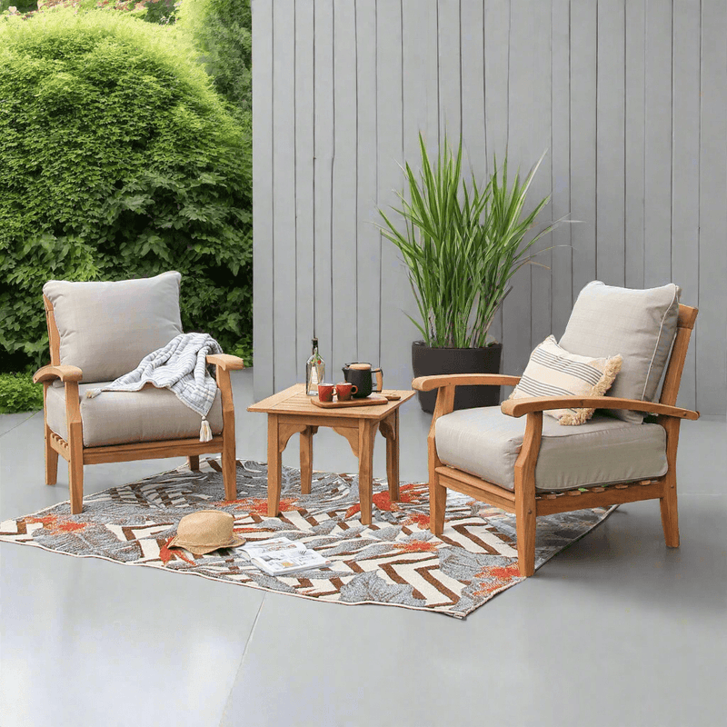 Caterina Teak Wood 3 Piece Patio Conversation Set with Beige Cushion - Cambridge Casual