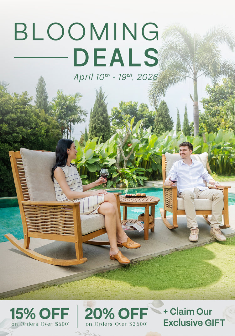 Chester Teak Wood Patio Rocking Chair with Tan Cushion