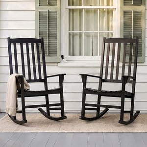 Moni 2 Piece Mahogany Wood Black Porch Rocking Chair