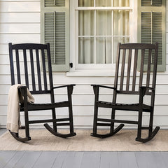 Moni 2 Piece Mahogany Wood Black Porch Rocking Chair