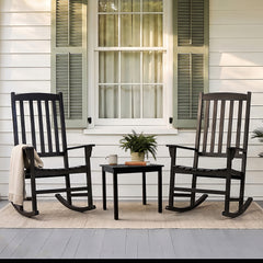 Moni Wood 3 Piece Black Patio Rocking Conversation Set