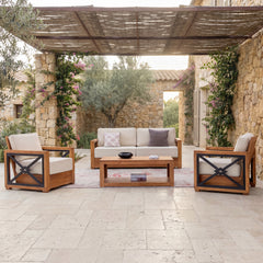 Provence Teak Wood 4 Piece Patio Conversation Set with Ivory Cushion