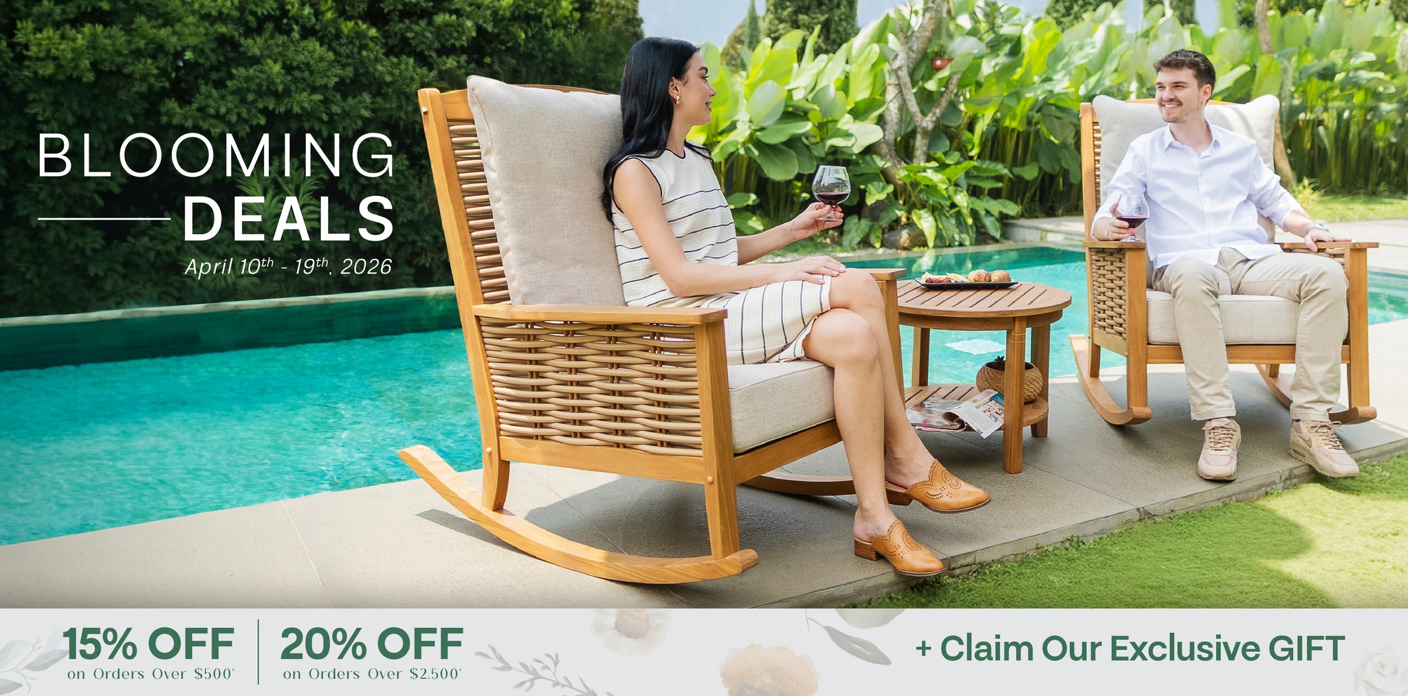 Chester Teak Wood Patio Rocking Chair with Tan Cushion