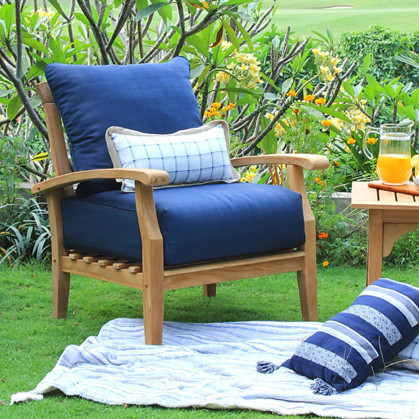 [DETAILS] Caterina Teak Wood Outdoor Lounge Chair with Navy Cushion - Cambridge Casual