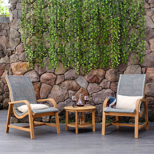 Dunham Teak Wood 3 Piece Patio Conversation Set (FREE Lumbar Pillow)