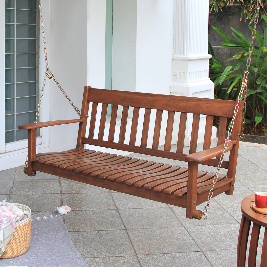 [DETAILS] Moni Mahogany Wood Natural Brown Porch Swing - Cambridge Casual