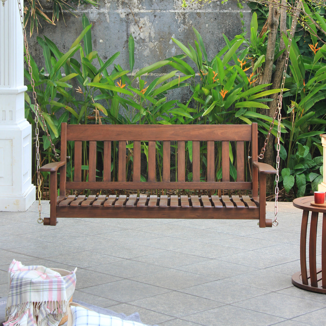 [DETAILS] Moni Mahogany Wood Natural Brown Porch Swing - Cambridge Casual