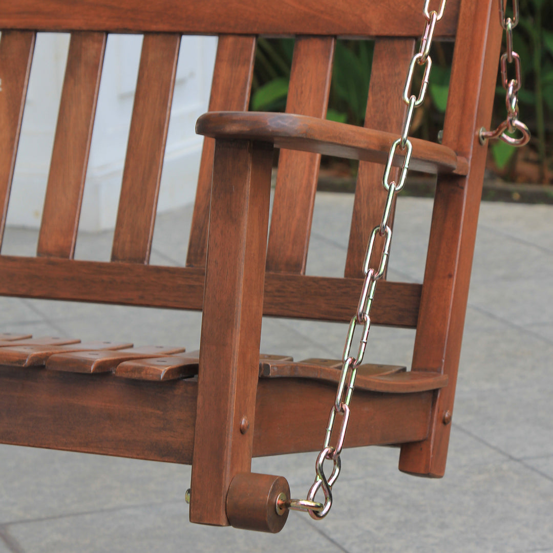 [DETAILS] Moni Mahogany Wood Natural Brown Porch Swing - Cambridge Casual