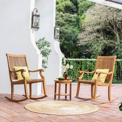Mosko Teak Wood 3 Piece Patio Rocking Conversation Set