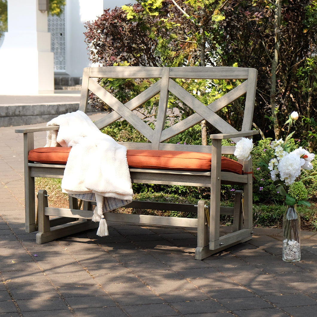 Carlota Mahogany Wood Outdoor Glider Bench with Brick Cushion - Cambridge Casual