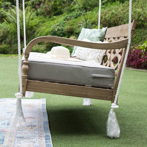 Renley Mahogany Wood Lime Wash Outdoor Swing Daybed with Oyster Cushion