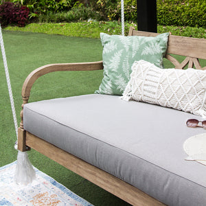 Renley Mahogany Wood Lime Wash Outdoor Swing Daybed with Oyster Cushion