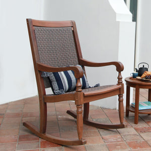Bonn Mahogany Wood Brown Wicker Oversized Porch Rocking Chair - Cambridge Casual