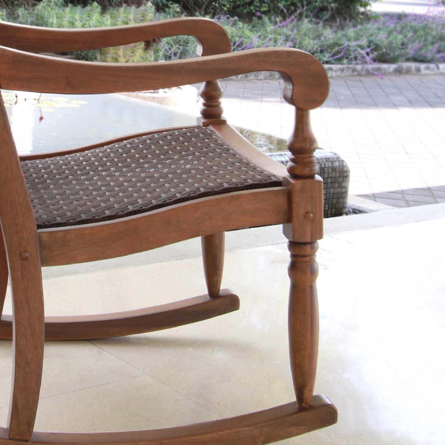 Bonn Mahogany Wood Brown Wicker Oversized Porch Rocking Chair - Cambridge Casual