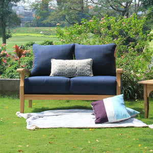 Caterina Teak Wood Outdoor Loveseat with Navy Cushion - Cambridge Casual