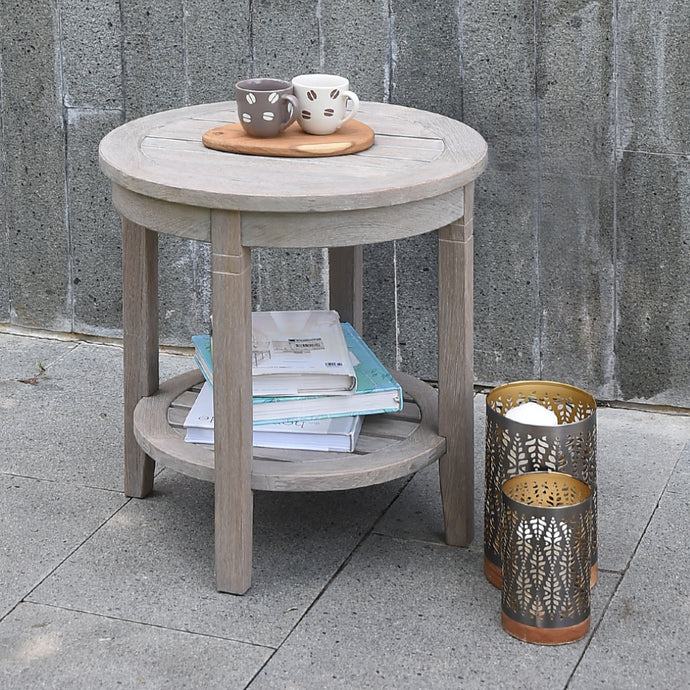 Richmond Weathered Teak Wood Outdoor Side Table with Shelf - Cambridge Casual