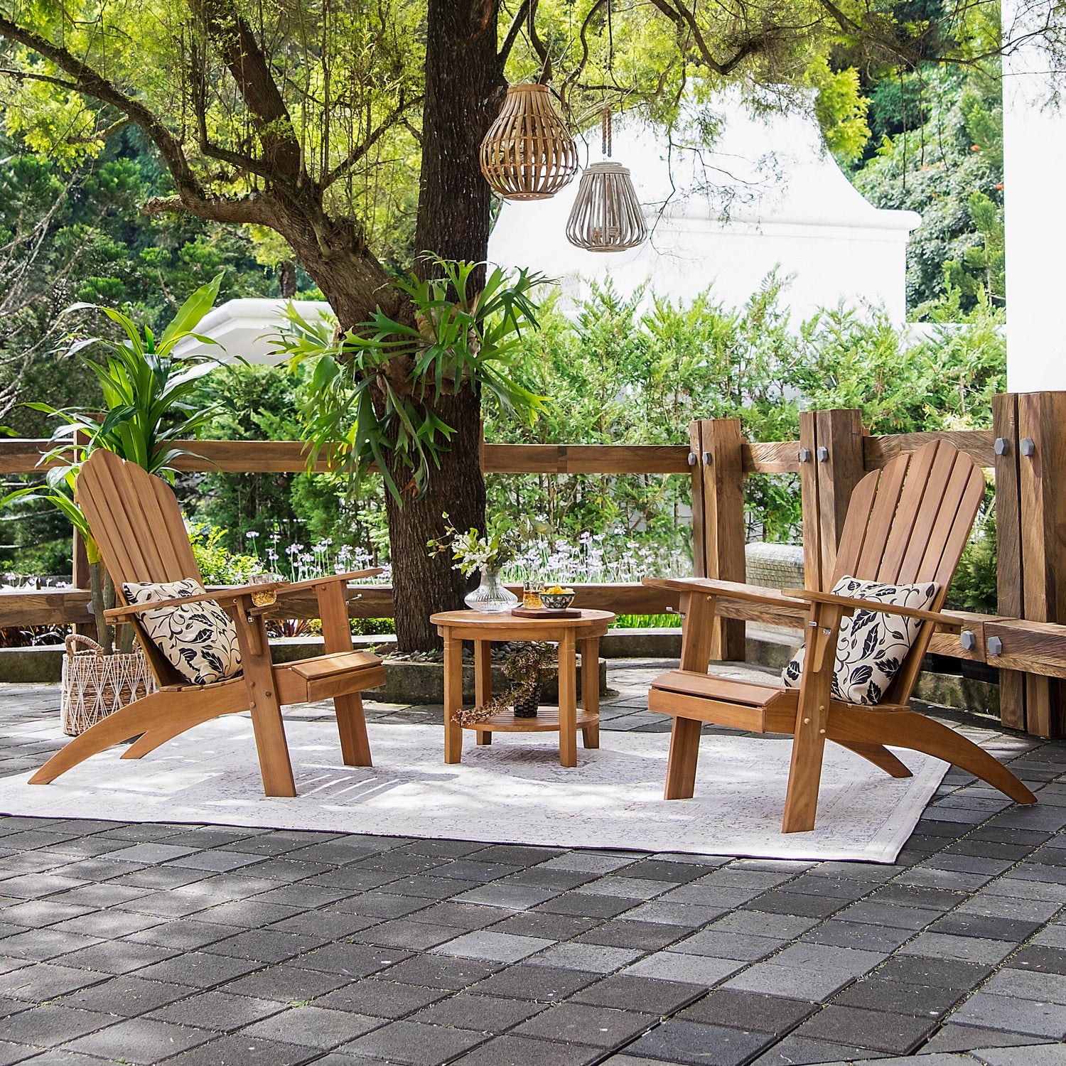 Richmond Teak Wood 3 Piece Patio Adirondack Conversation Set