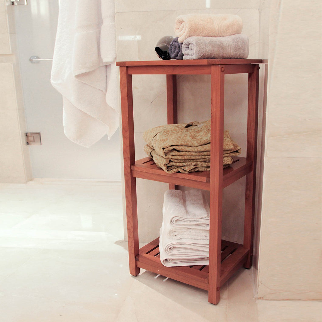 Dussi Teak Wood Freestanding 3 Tier Bathroom Storage Shelf