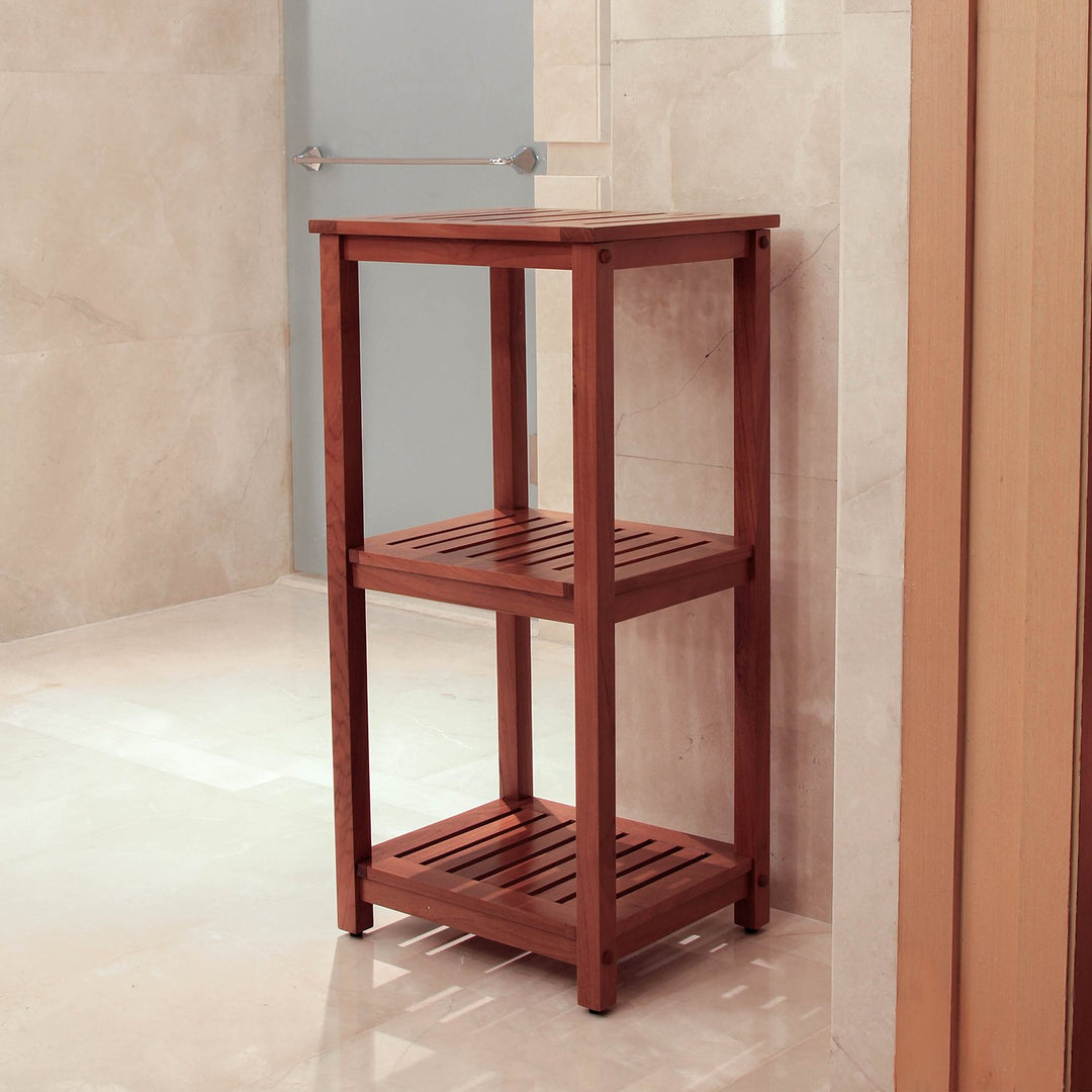 Dussi Teak Wood Freestanding 3 Tier Bathroom Storage Shelf - Cambridge Casual [DETAILS]