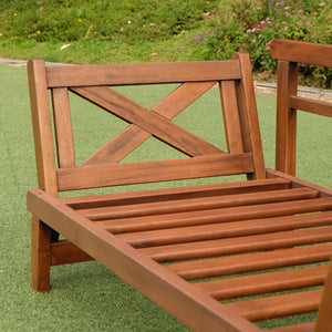 Carlota Mahogany Wood Outdoor Convertible Sofa Daybed - Natural Brown Wood / Brick Cushion - Cambridge Casual