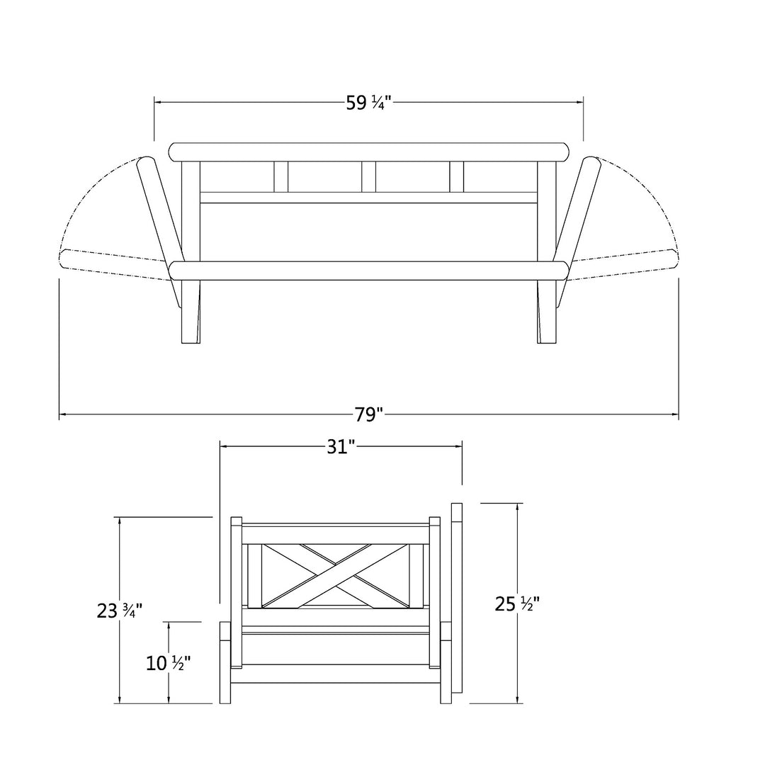 [DIMENSIONS] Carlota Mahogany Wood Outdoor Convertible Sofa Daybed - Natural Brown Wood / Blue Spruce Cushion - Cambridge Casual