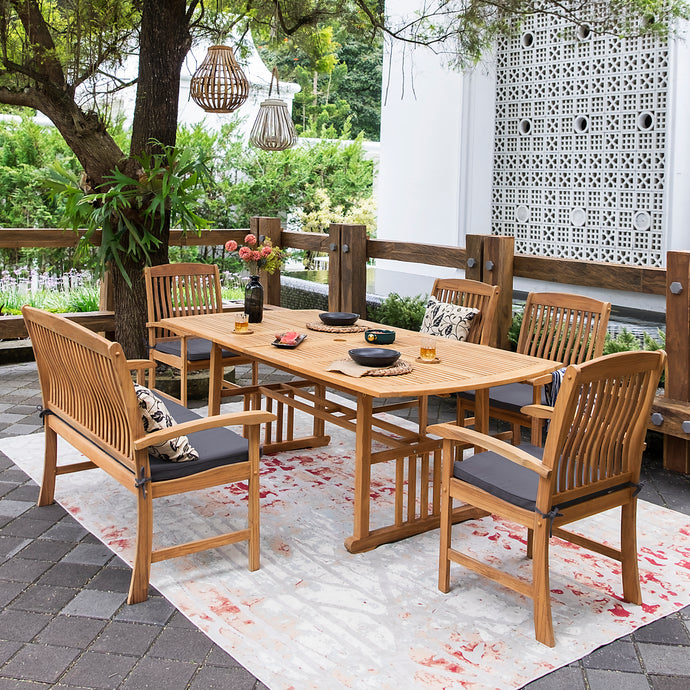 Caterina Teak Wood 6 Piece Outdoor Dining Set with Gray Cushion
