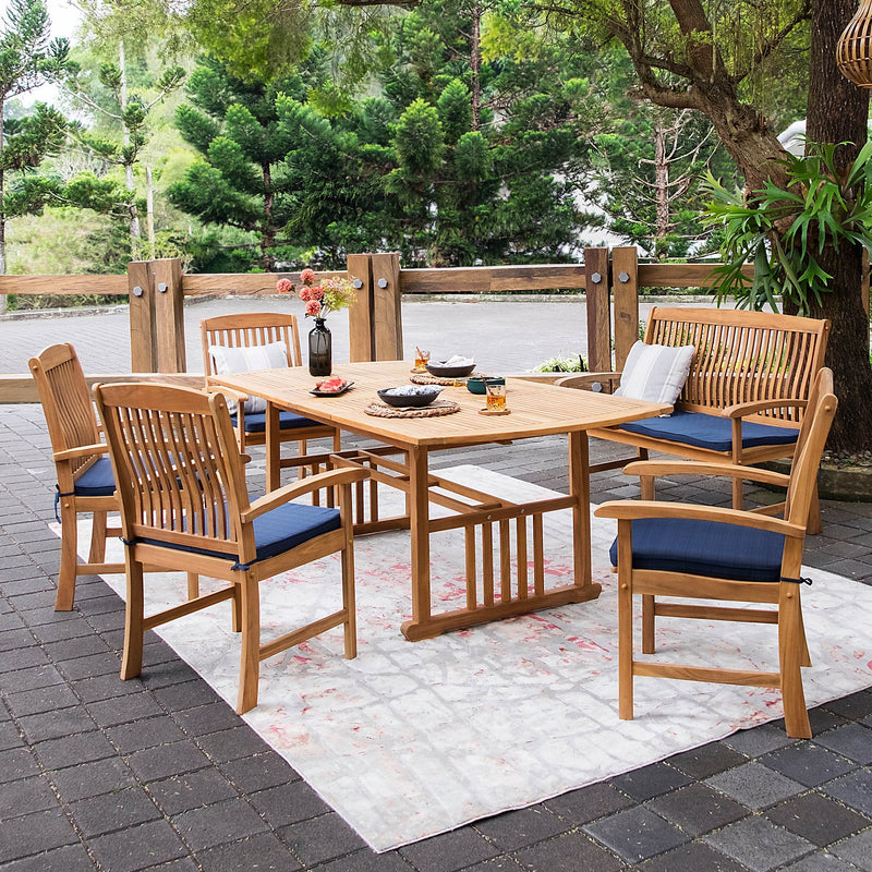 Caterina Teak Wood 6 Piece Outdoor Dining Set with Navy Cushion - Cambridge Casual