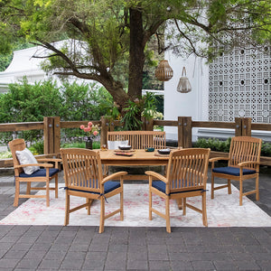Caterina Teak Wood 6 Piece Outdoor Dining Set with Navy Cushion