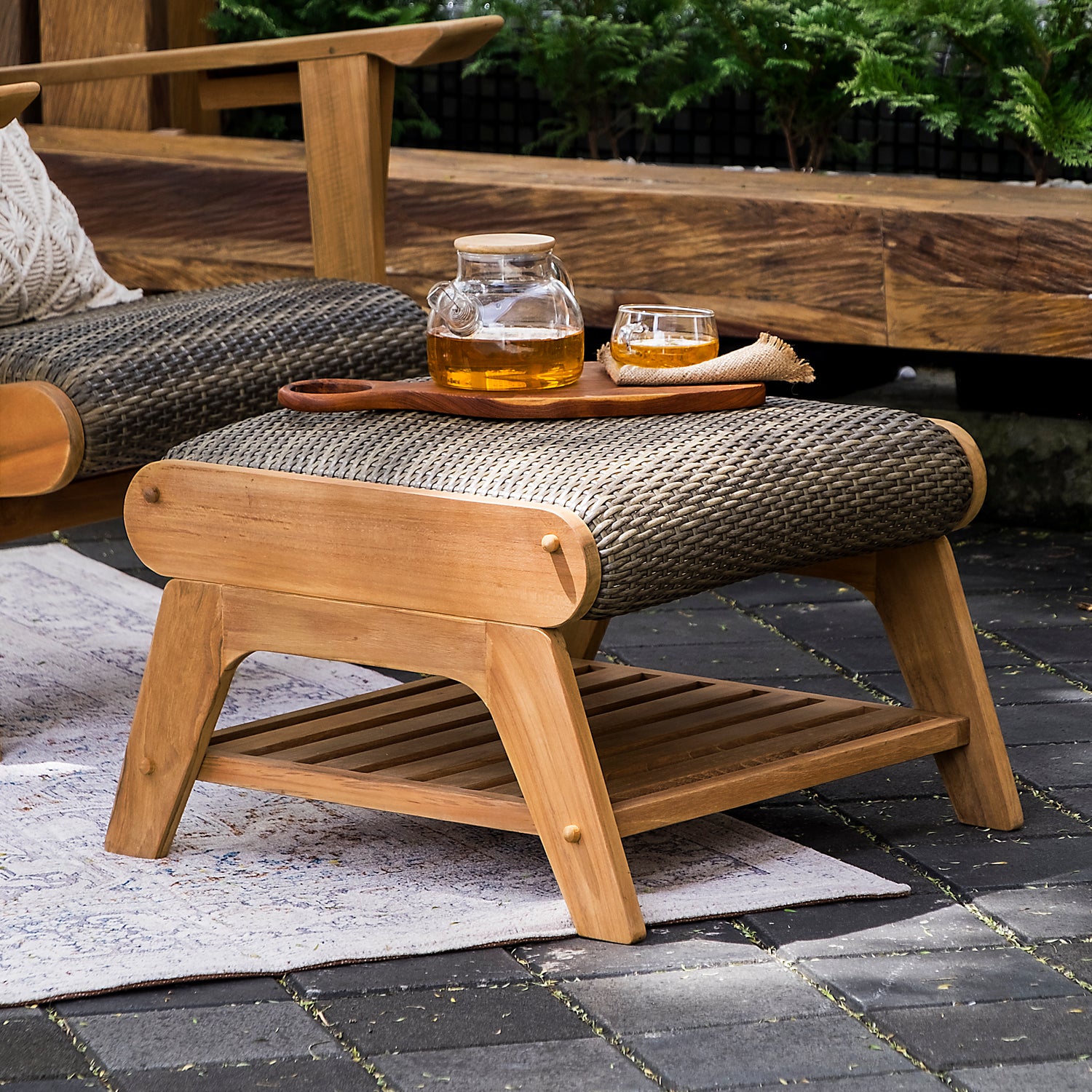 Auburn Upholstered Teak Wood 5 Piece Patio Conversation Set