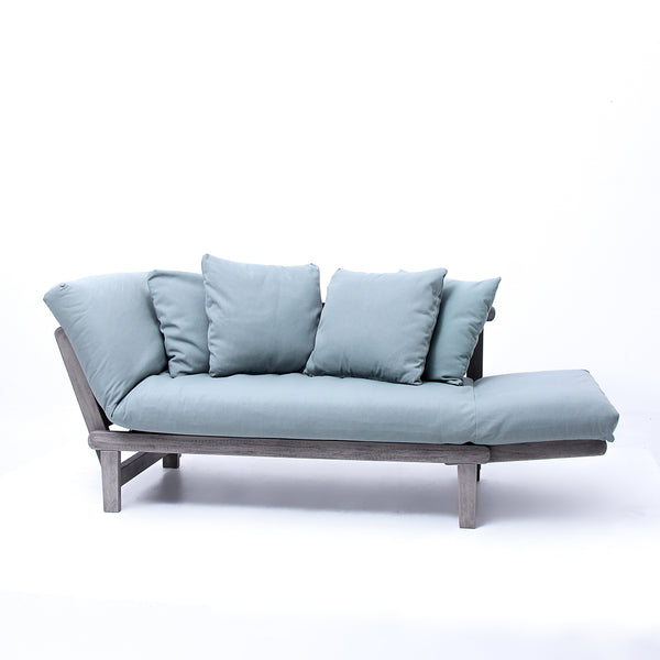 Carlota Outdoor Convertible Sofa Daybed - Weathered Gray Wood / Blue Spruce Cushion