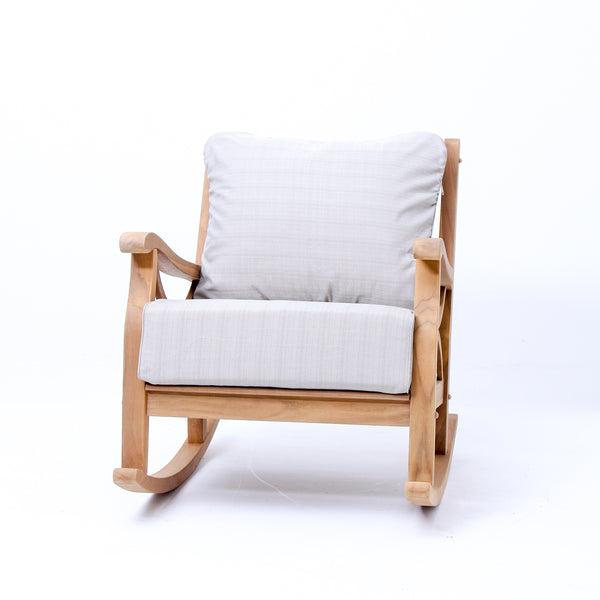 Abbington Teak Wood Outdoor Rocking Chair with Beige Cushion