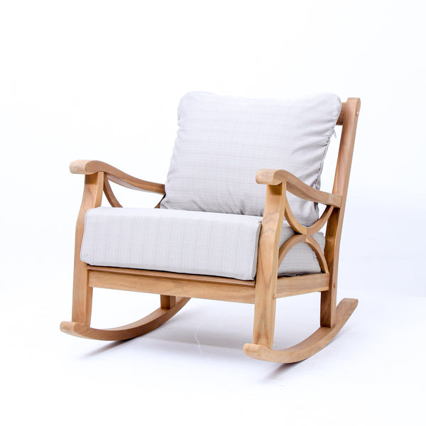 Abbington Teak Wood Outdoor Rocking Chair with Beige Cushion