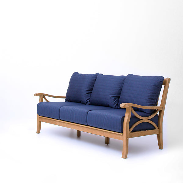 Abbington Teak Wood Patio Sofa with Navy Cushion