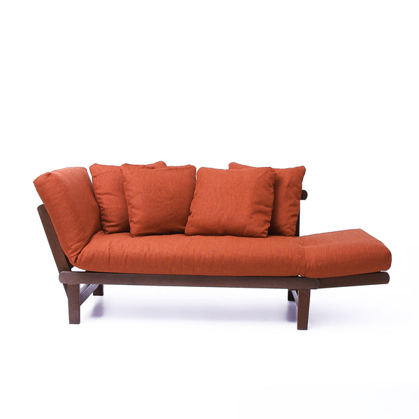 Carlota Outdoor Convertible Sofa Daybed - Natural Brown Wood / Brick Cushion
