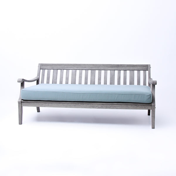 Maine Weathered Gray Wood Patio Sofa Daybed with Blue Spruce Cushion