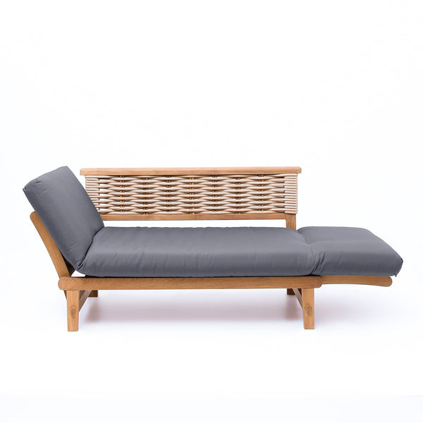 Auburn Teak Wicker Outdoor Convertible Sofa Daybed - Sunbrella Charcoal Cushion