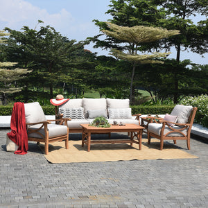 Abbington Teak Wood Outdoor Lounge Chair with Beige Cushion - Cambridge Casual
