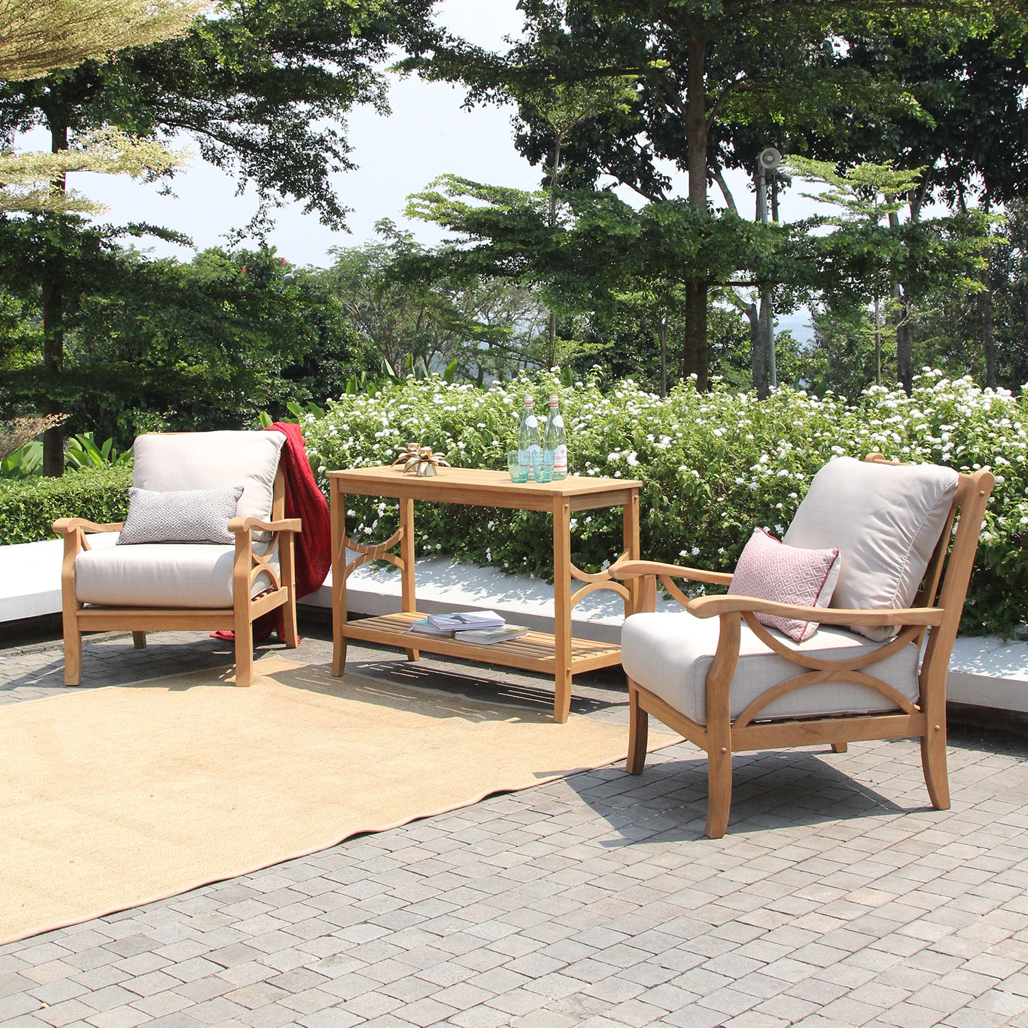 Abbington Teak Wood Outdoor Lounge Chair with Beige Cushion - Cambridge Casual 