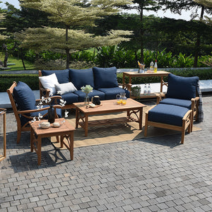 Abbington Teak Wood Outdoor Ottoman with Navy Cushion - Cambridge Casual