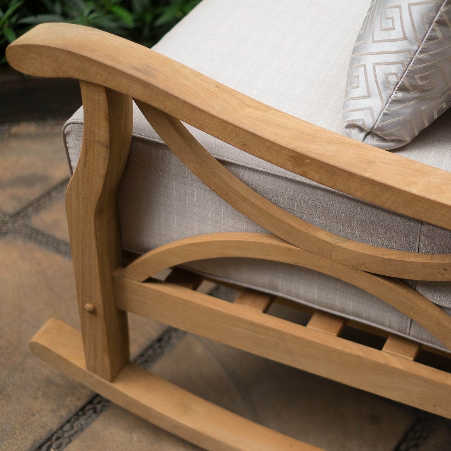 Abbington Teak Wood Outdoor Rocking Chair with Beige Cushion - Cambridge Casual [DETAILS]