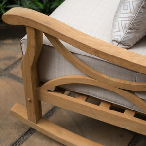 Abbington Teak Wood Outdoor Rocking Chair with Beige Cushion - Cambridge Casual