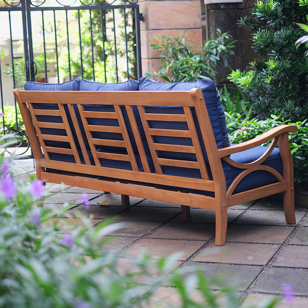 Abbington Teak Wood Patio Sofa with Navy Cushion - Cambridge Casual [DETAILS]