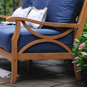 Abbington Teak Wood Patio Sofa with Navy Cushion - Cambridge Casual