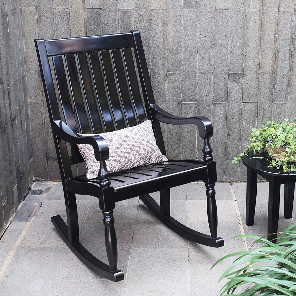 Bonn Mahogany Wood Black Oversized Porch Rocking Chair - Cambridge Casual - [DETAILS]