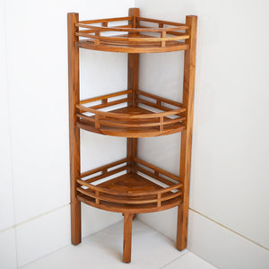 Dussi Teak Wood Freestanding 3 Tier Corner Bathroom Storage Shelf - Cambridge Casual