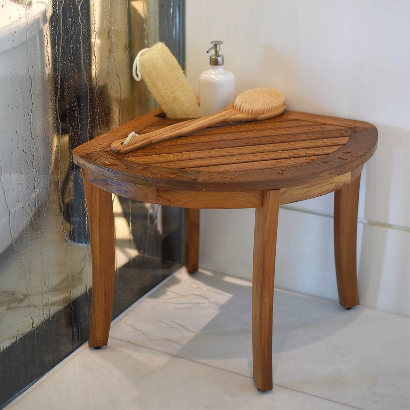 Dussi Teak Wood Corner Shower Bench Stool with Toiletries Holder - Cambridge Casual